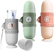Cassa per Spazzola da Denti per Bambini - 3 Pezzi Copertura e Tazza Portatile per Casa Scuola Escursione Campeggio - Verde Fumetto