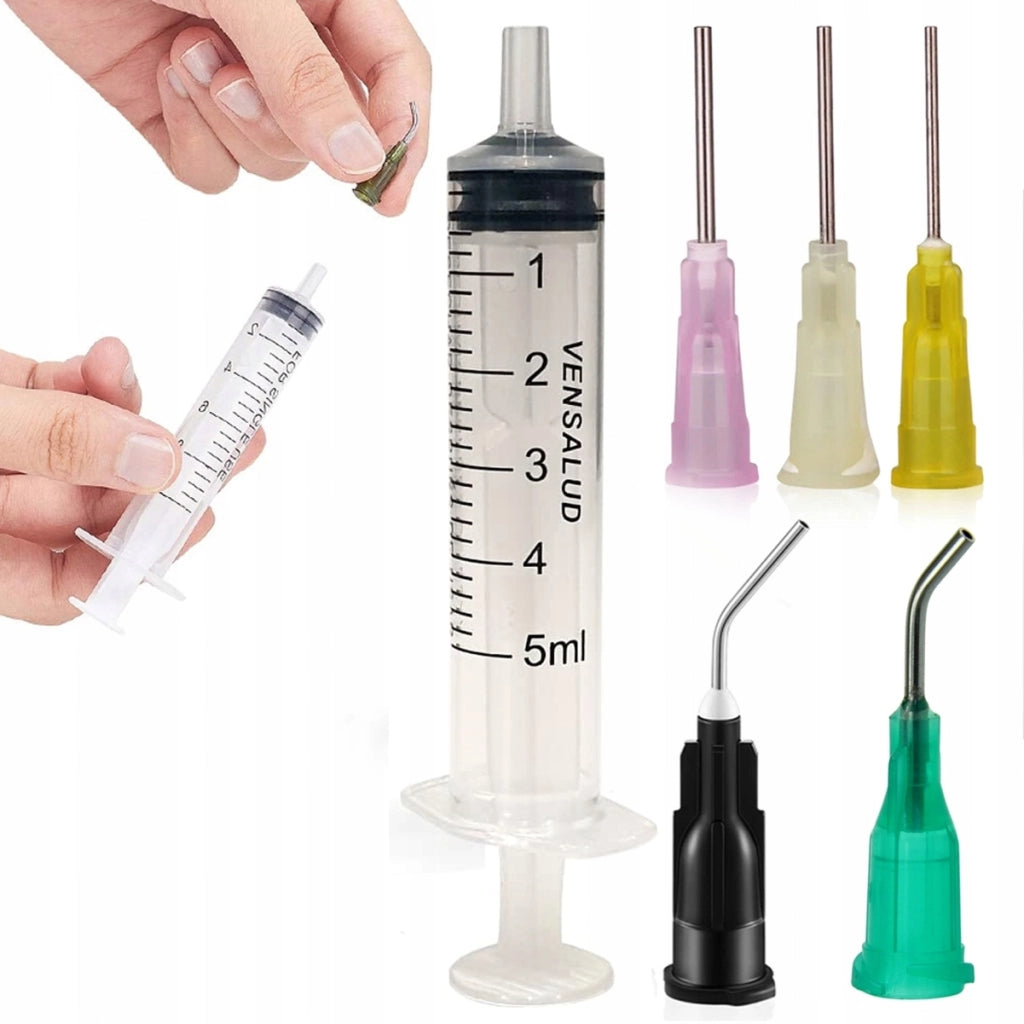 Siringa Dosatore 5ml Luer-lock con Set di 5 Aghi – Precisione e Durata | Polipropilene, Trasparente