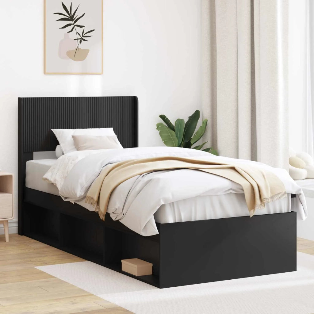 Struttura del letto con stoccaggio e testata Nero 100 x 200 cm 3414244