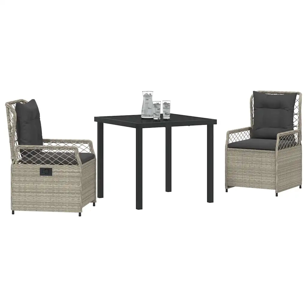 Set da Pranzo per Giardino 3 pcs Grigio chiaro polyrattan