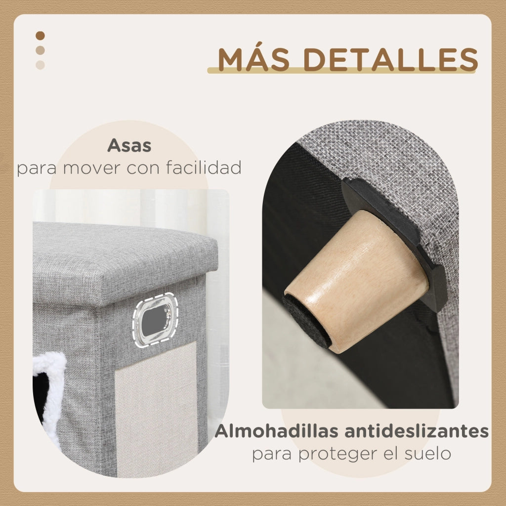 Letto per Gatti con Cuscino e Graffiatoio ¨C Minimal ¨C 35.5x35.5x42.5 cm Grigio