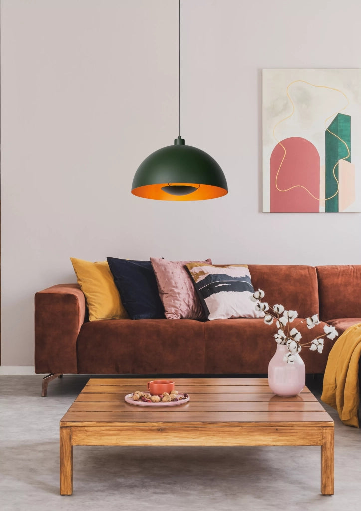 Lampada a sospensione verde interno oro Siemon E27 Lucide