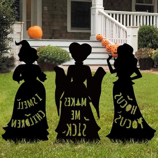 Decorazioni di Halloween - Decorazioni di Halloween per il giardino - 3 decorazioni di Halloween grandi nere aggiuntive - outdoor hocus poc streghe giardino - palafitte - decorazioni di pazza - feste per bambini a casa