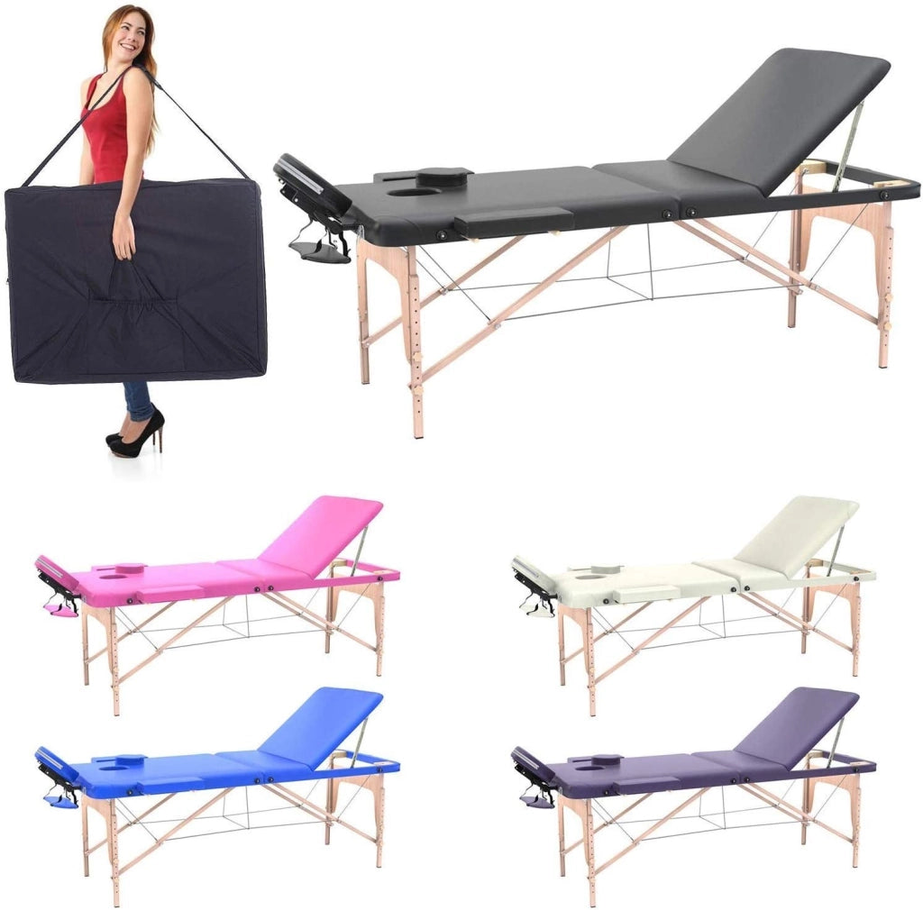 FENIXSHOP24 LETTINO MASSAGGIO PROFESSIONALE 3 ZONE,LETTINO ESTETISTA IN LEGNO DIMENSIONE XL 180 X 56 CM - LETTINI PER DA MASSAGGI PORTATILI PIEGHEVOLI COD-10
