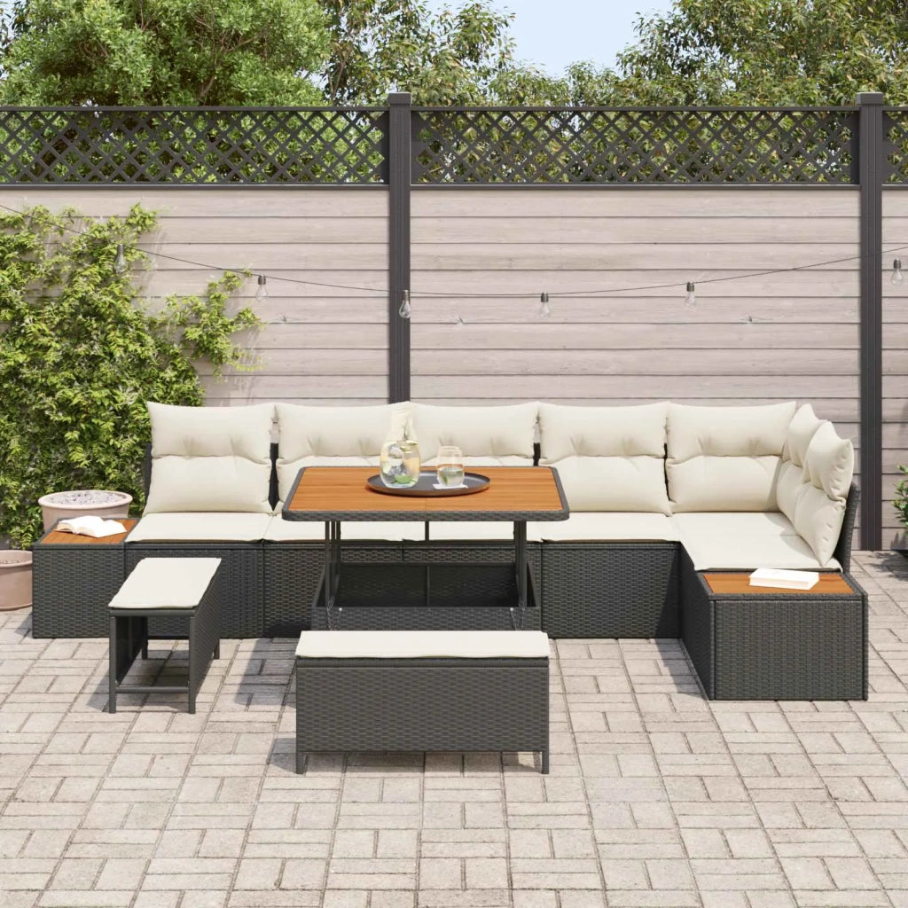 Set Divano da Giardino con cuscino 9 pcs Nero e Crema 3363315