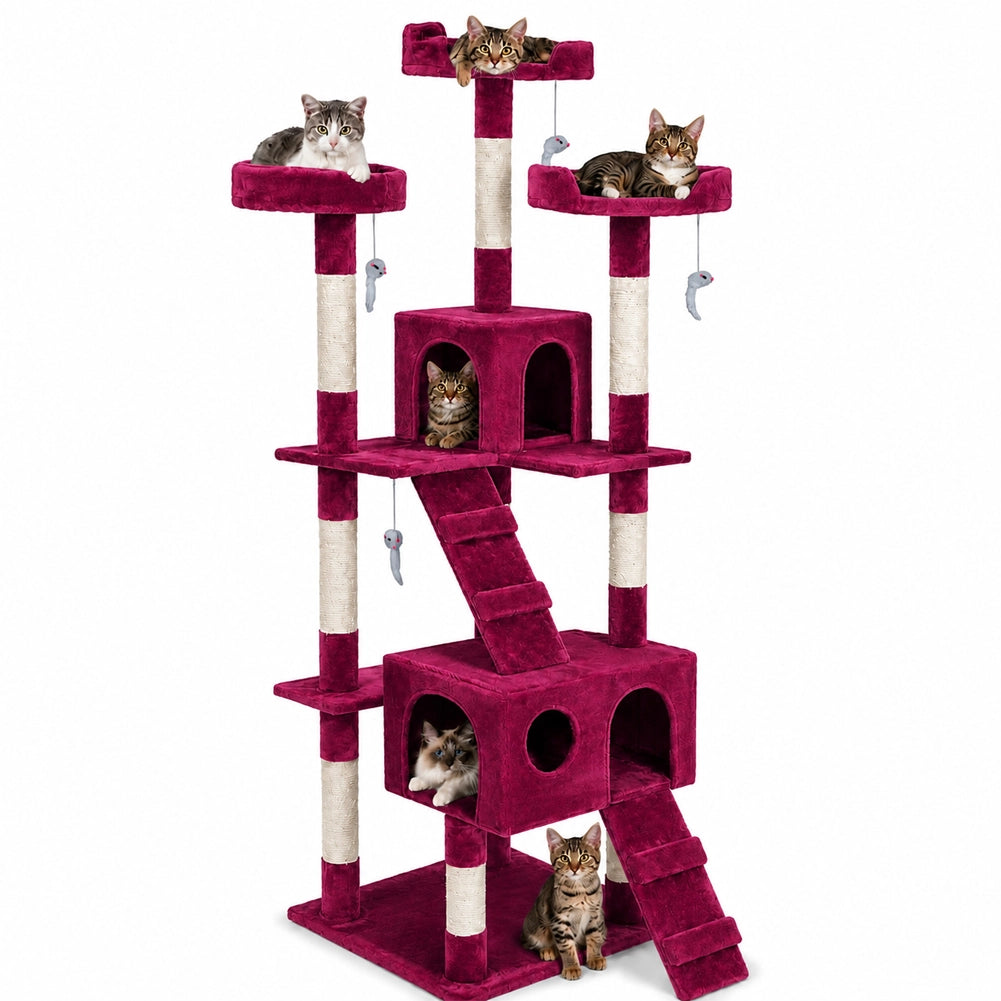 Tiragraffi per Gatti Albero Sisal Parco Giochi Gatto Tira Graffi 170cm Rosso Vin