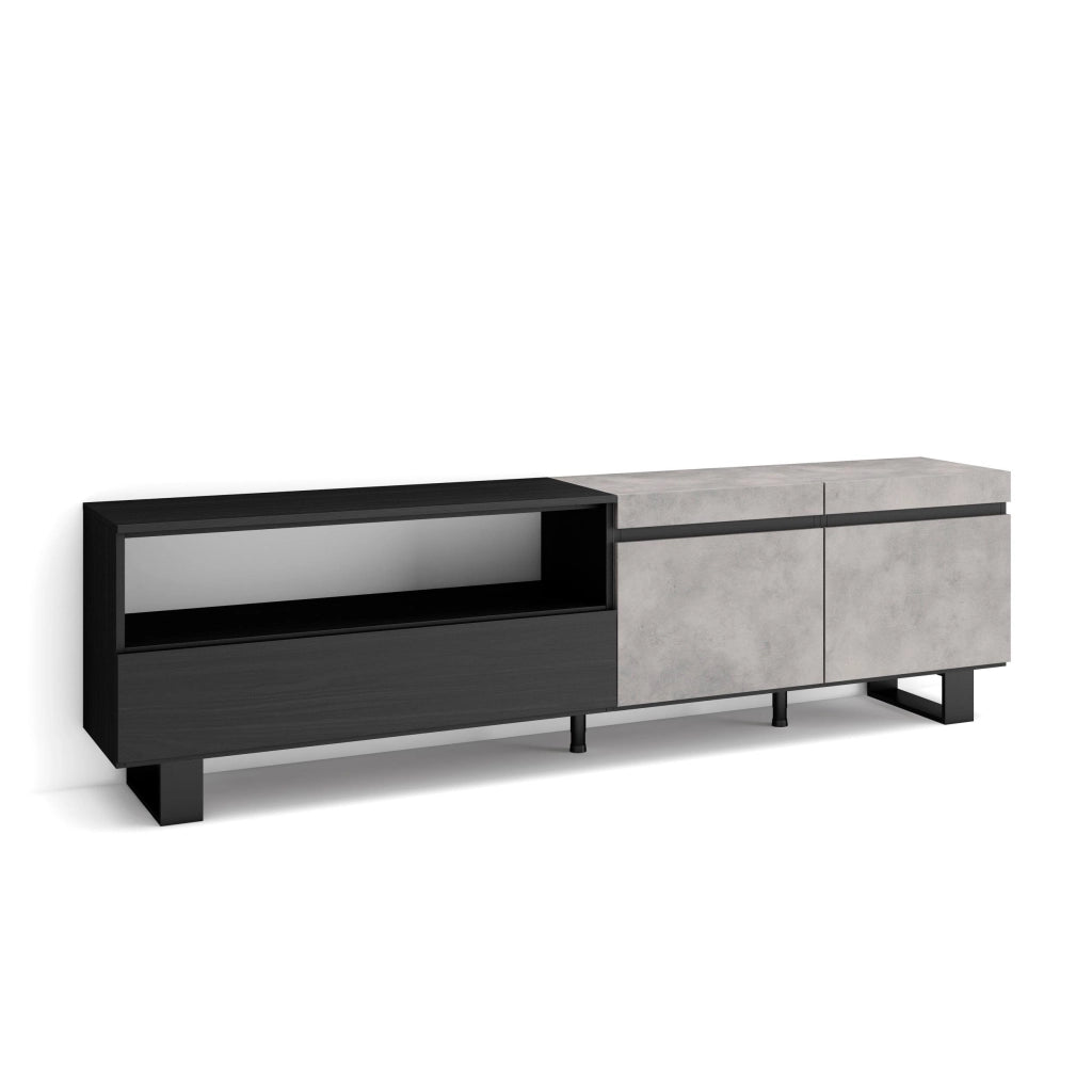 Mobile TV, 200x35x57cm, soggiorno, Per TV fino a 80", Design industriale, grigio cemento RF2233