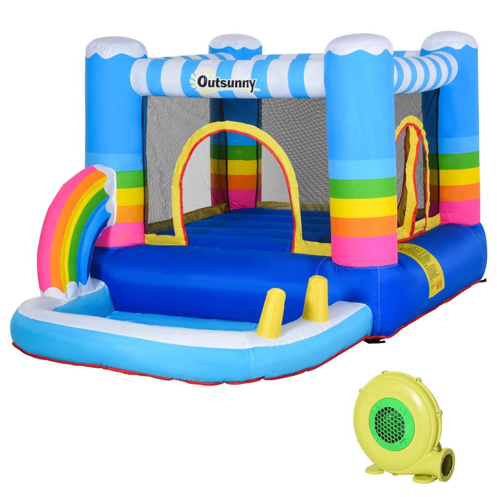 Castello Gonfiabile per Bambini con Trampolino e Piscina, Pompa Elettrica Inclusa 280x170x155cm, Multicolore