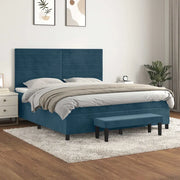 Giroletto a Molle con Materasso Blu Scuro 160x200 cm in Velluto