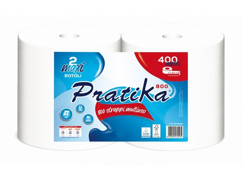 CARTA CELLULOSA ''PRATIKA'' 800 strappi 2.00 rotoli