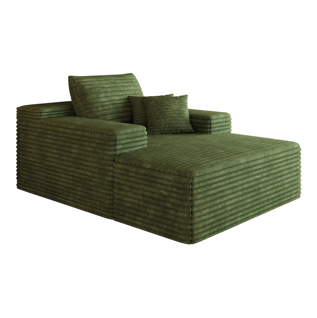 Divano chaise longue in velluto a coste verde