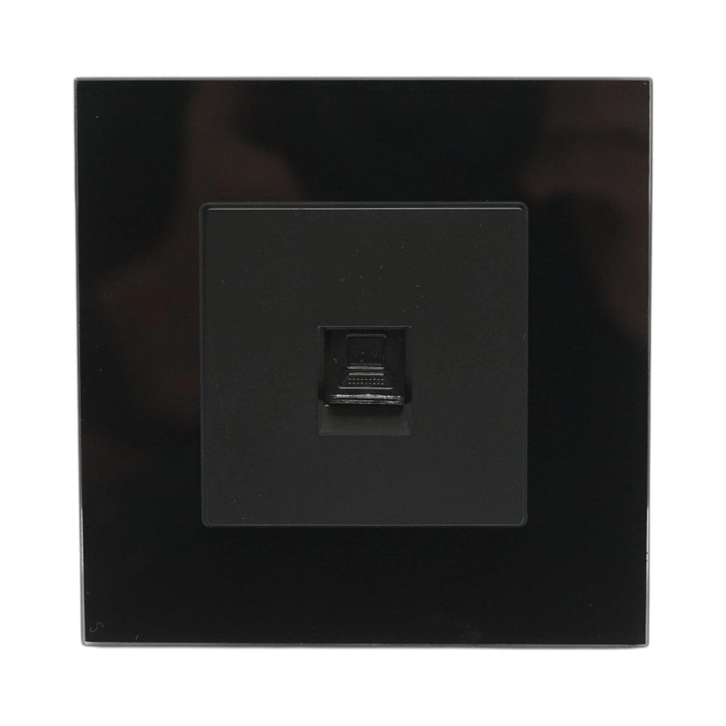 Presa internet CAT6 RJ45 nera con cornice in vetro 86x86mm