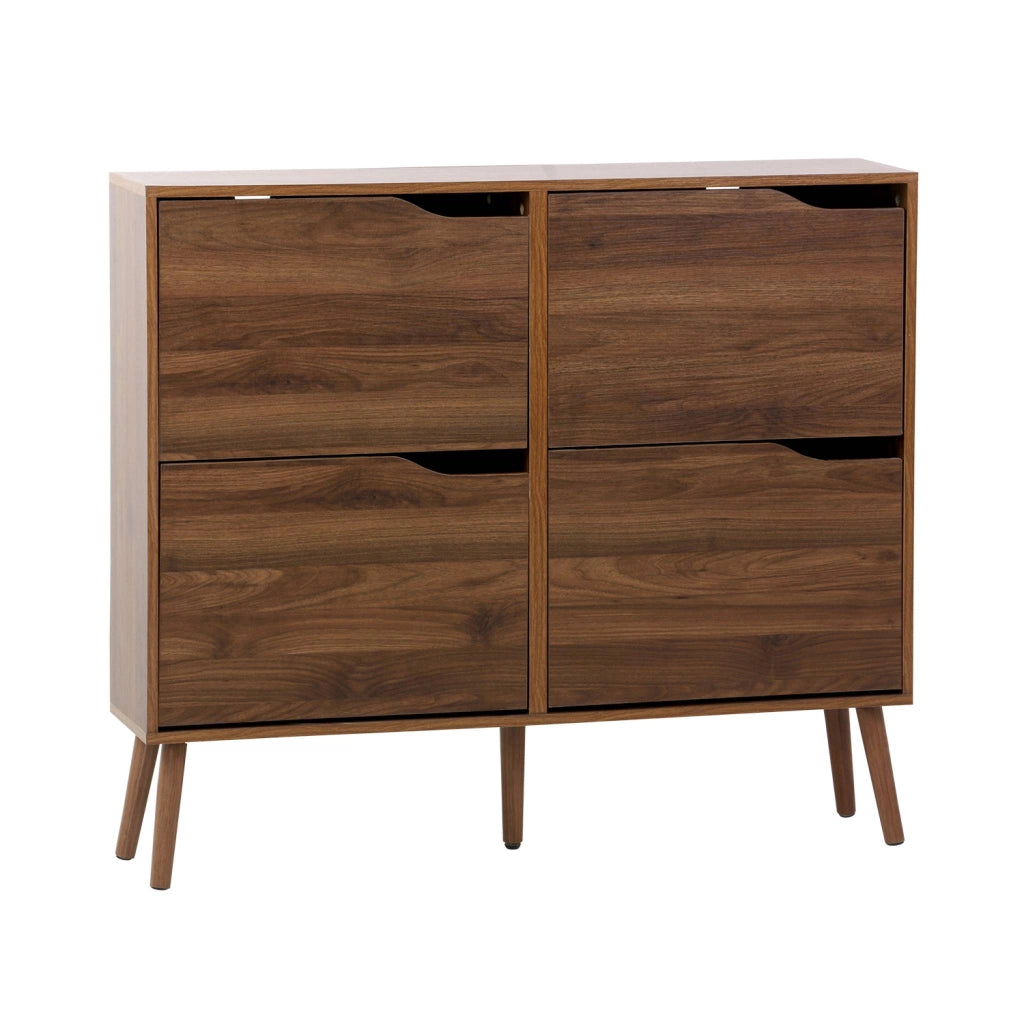 Scarpiera con decoro effetto legno, 4 ante, noce