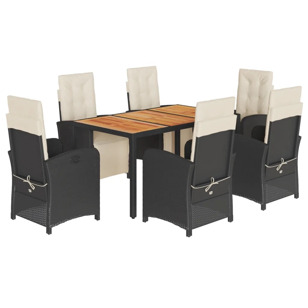 Set da Pranzo da Giardino 7 pz Nero con Cuscini in Polyrattan
