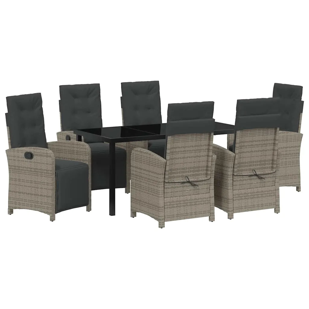 Set da Pranzo per Giardino con cuscino 7 pcs Grigio polyrattan
