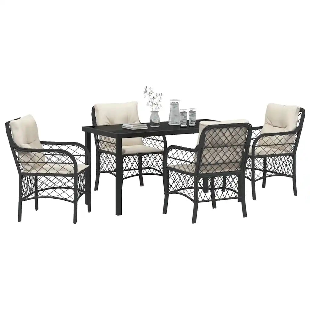 Set da Pranzo per Giardino con cuscino 5 pcs Nero polyrattan