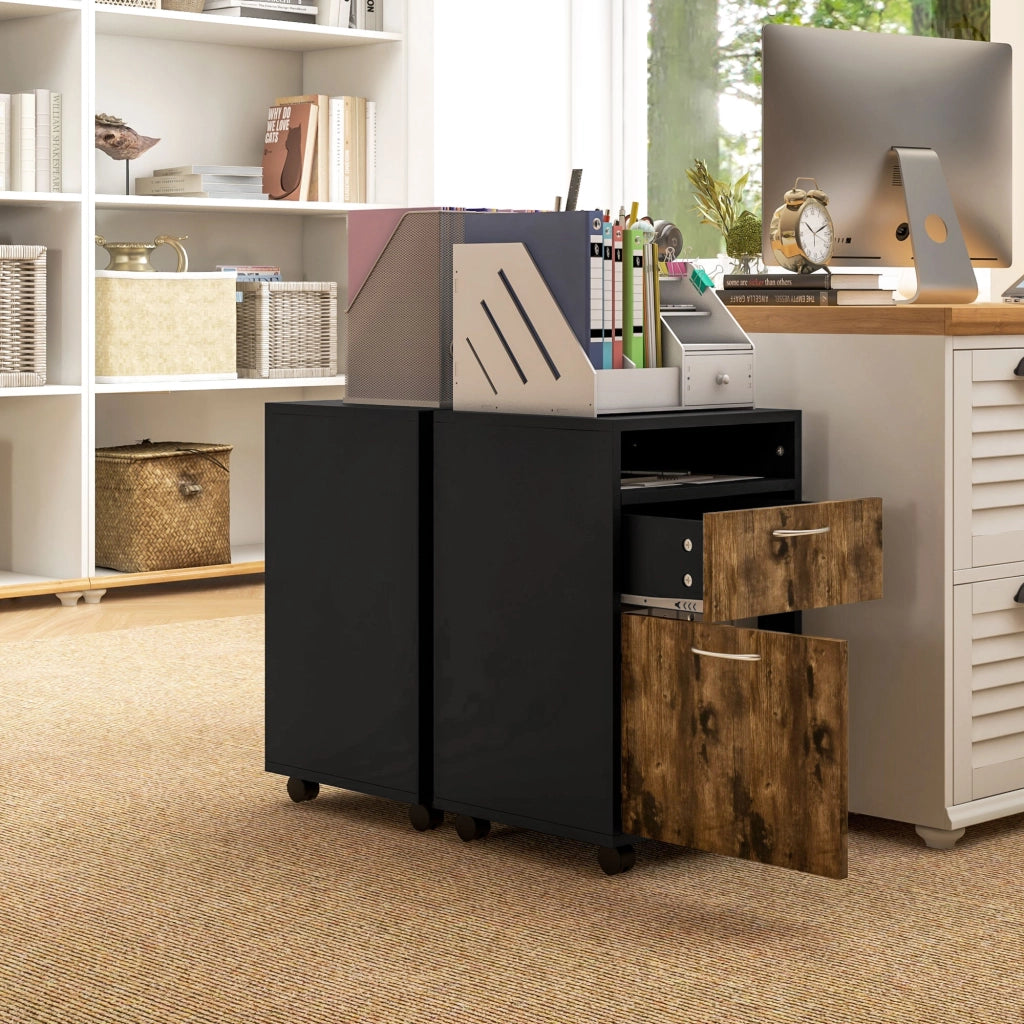 Cassettiera con Cassetto e Ripiano ¨C Minimal ¨C Marrone e Nero 40x35x60cm