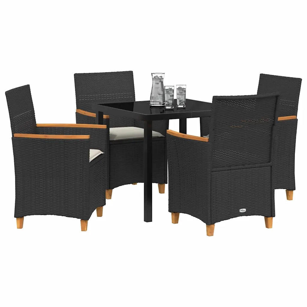 Set da Pranzo per Giardino 5 pcs Nero polyrattan