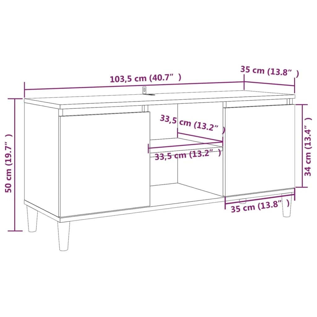 Mobile TV multimediale mensola TV credenza mobile TV per sala da pranzo soggiorno camera da letto con gambe in legno massello di Sonoma 103,5 x 35 x 50 cm grigio 02_0026857
