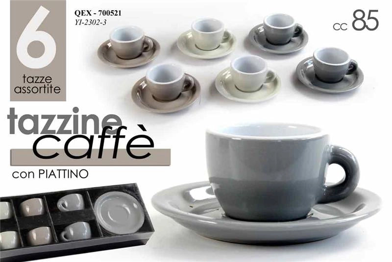 SET 12 TAZZINE DA CAFFE 85CC CON PIATTINO ASSORTITO