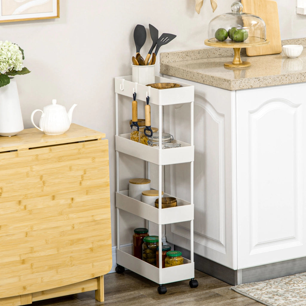 Carr¨¨ di servizio 4 livelli con ruote e cesti ¨C Minimal ¨C bianco