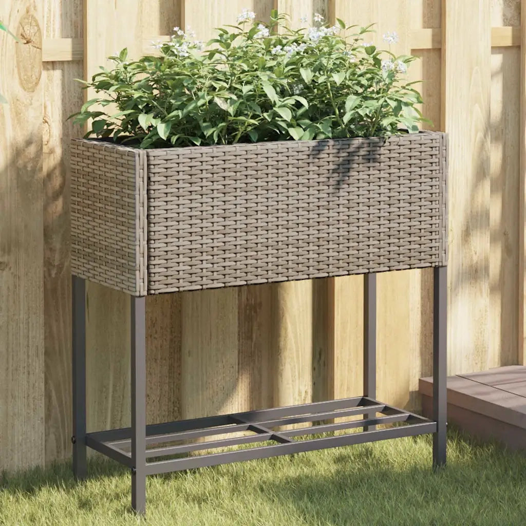Fioriera | Cassetta per fiori | Vaso da Giardino con Ripiano Grigia in Polyrattan