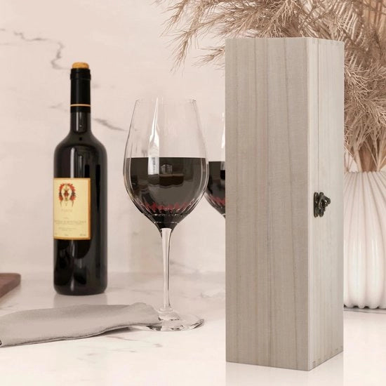 Cadeaubox in Legno per Vino - Scatola per Fiasco - Regalo per Festa - Imballo per Bottiglia - Chiusura Sicura con Coperchio - Dimensioni 35 x 10 x 10 cm - Scatola per Vino