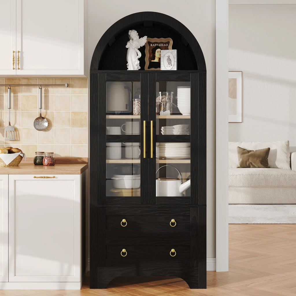 Cristalliera con 2 ante in vetro ripiani regolabili e 2 cassetti in MDF nera 76.2 × 40.1 × 180 cm