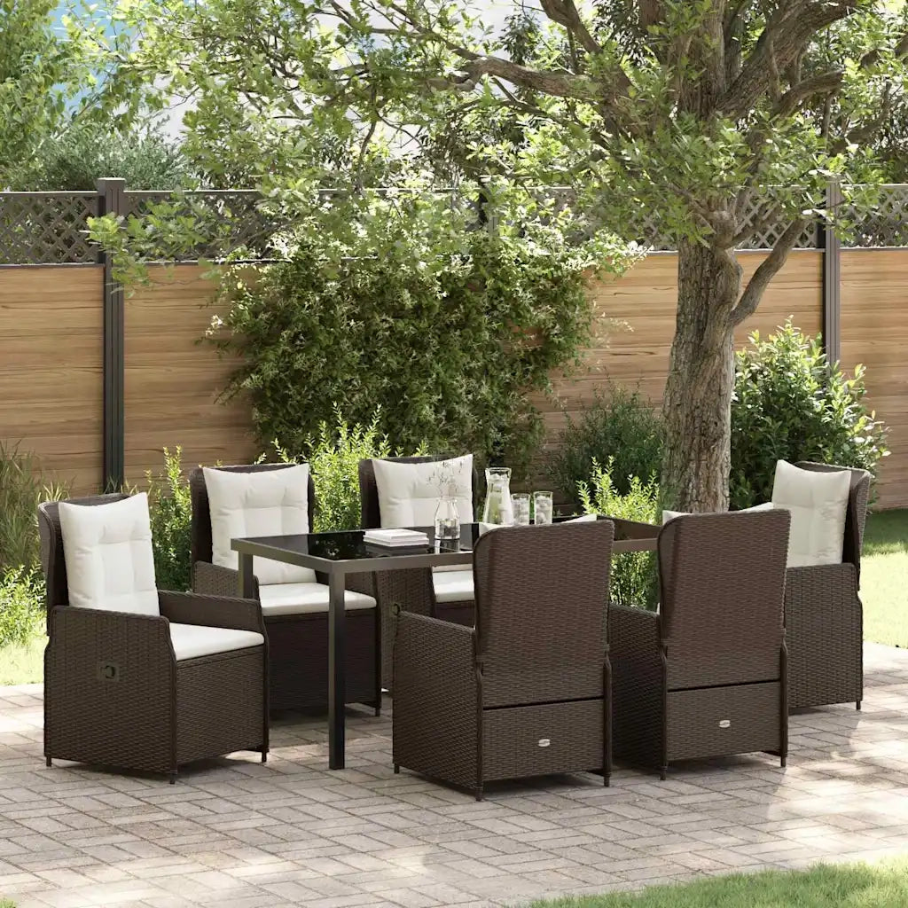 Set da Pranzo per Giardino 7 pcs Marrone polyrattan