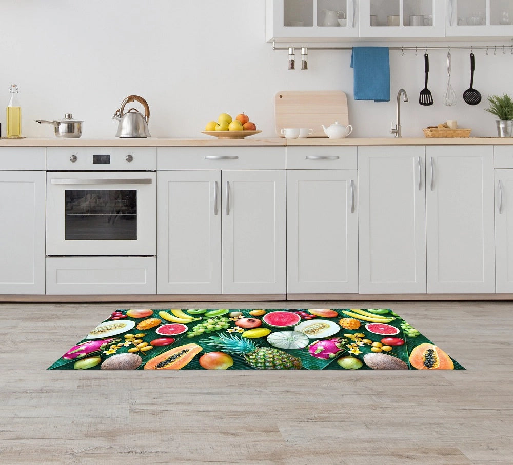 Tappeto Cucina Antiscivolo Made in Italy Passatoia Antimacchia Multiuso Corridoio Soggiorno Lavabile in Lavatrice - 50x200 - Frutta e foglie