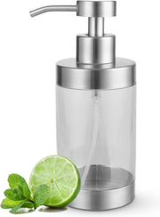 Dispensatore di sapone in vetro da 350 ml con pompa in acciaio inossidabile Dispensatore di sapone liquido 12 oz per detersivo per la lavastoviglie Dispensatore trasparente in vetro con pompa per cucina, shampoo, bagno