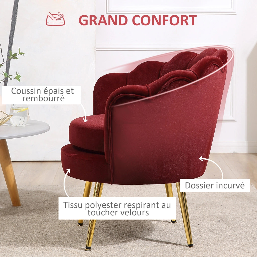 Poltrona velluto ¨C Minimal ¨C rosso, metallo dorato