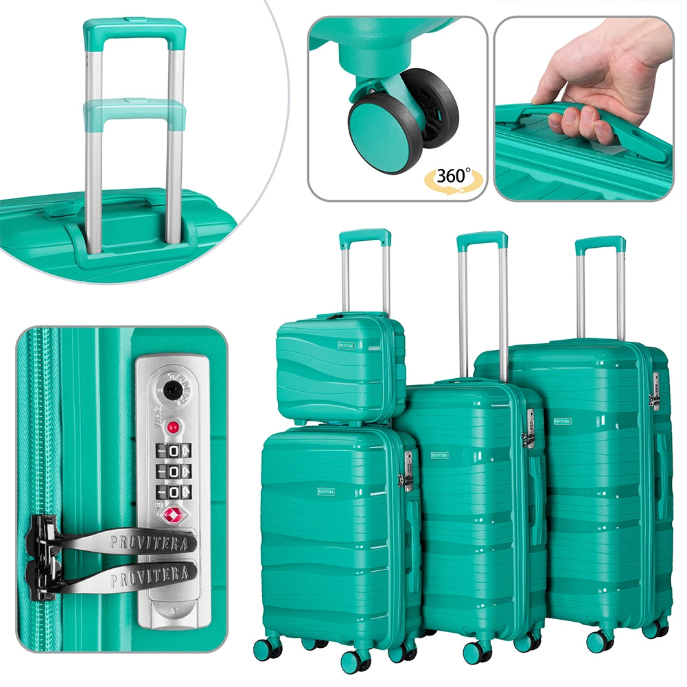 Set 4 Valigie Rivestimento Rigido in Polipropilene Verde Maniglia Telescopica
