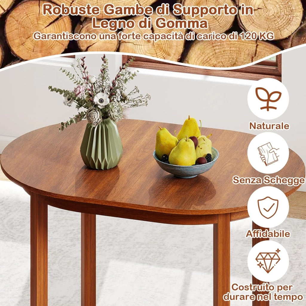 Tavolo da Pranzo in Legno per 2-4 Persone, Tavolo da Cucina Ovale con Gambe in Legno di Caucciù, Scrivania in Stile Rustico per Ufficio in Appartamenti Piccoli, Portata 120 kg