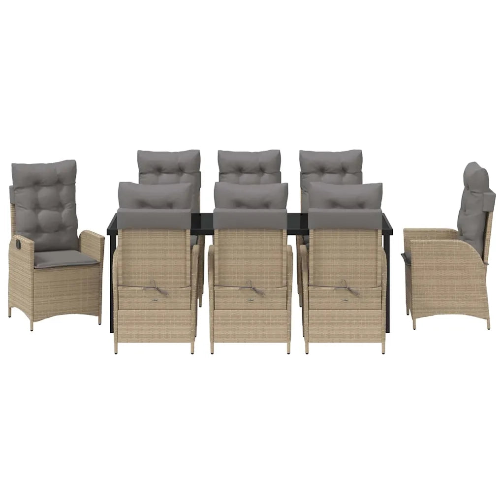 Set da Pranzo per Giardino con cuscino 9 pcs Beige polyrattan 3380518