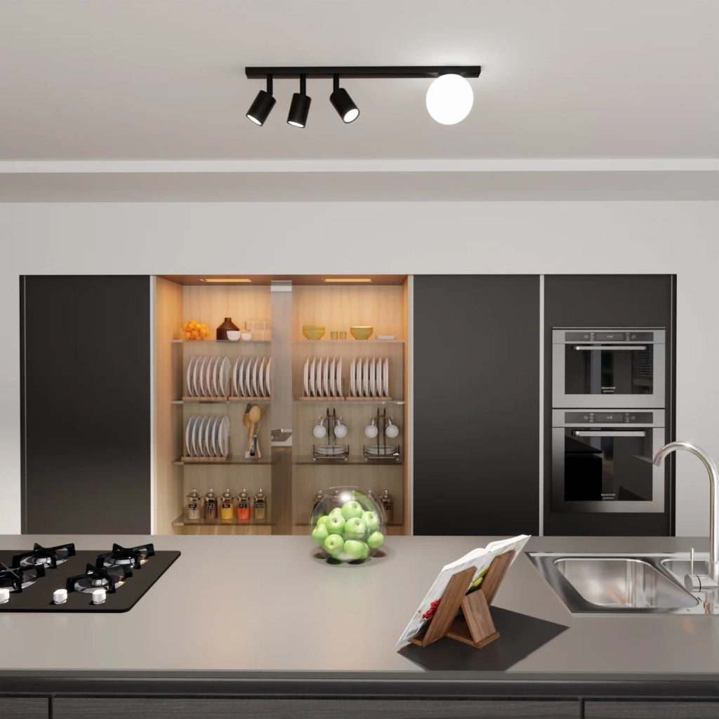 Plafoniera Minimal 4 Luci Sobek In Acciaio Nero E14+Gu10