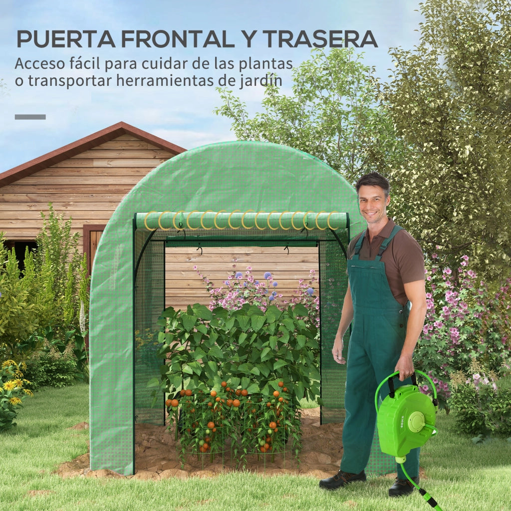 Serra Tunnel da Giardino ¨C Xylo ¨C 2 Porte 2 Finestre Telaio Acciaio Copertura PE Anti-UV Verde