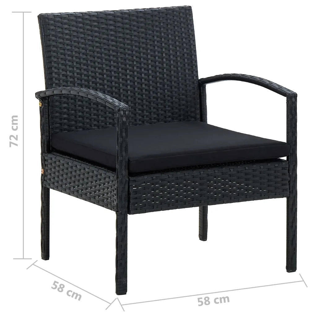 Set Divani da Giardino 4 pz con Cuscini in Polyrattan Nero 45788