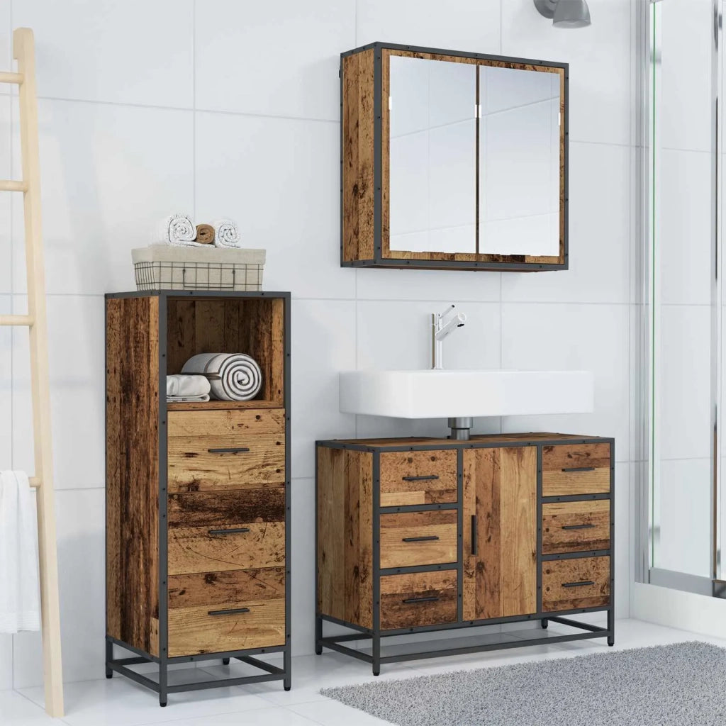 Set di mobili per il bagno con cassetto 3 pcs Legno vecchio 3402536