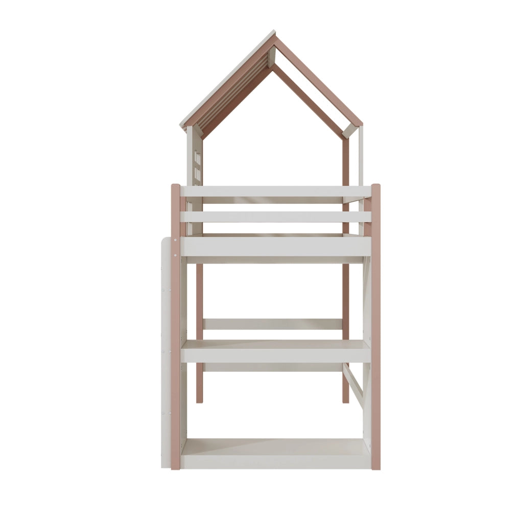 Letto per bambini a casetta rosa 90 x 200 cm con scala e rete