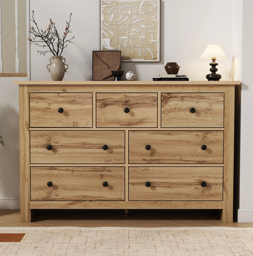 Sideboard moderno in legno con 7 cassetti, 152x40x89 cm
