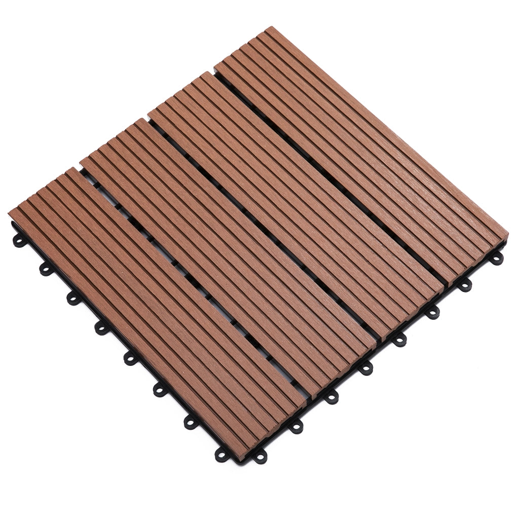 Set 11 Piastrelle per Esterni ad Incastro Antiscivolo in HDPE Riciclato, 30x30x2.2 cm, Marrone