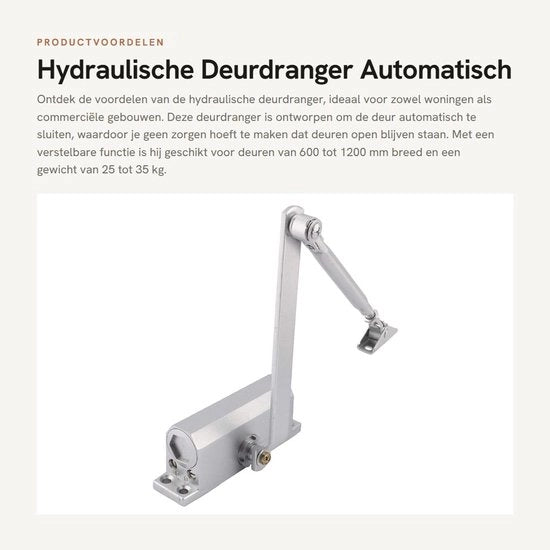 Deurdranger Automatizzato - Regolabile - Deurdranger Idraulico - Pannello di Montaggio - Adatto per Deurbreedte 600-1200mm - Deurgewicht 25-35kg - Installazione Facile - Deursluiter