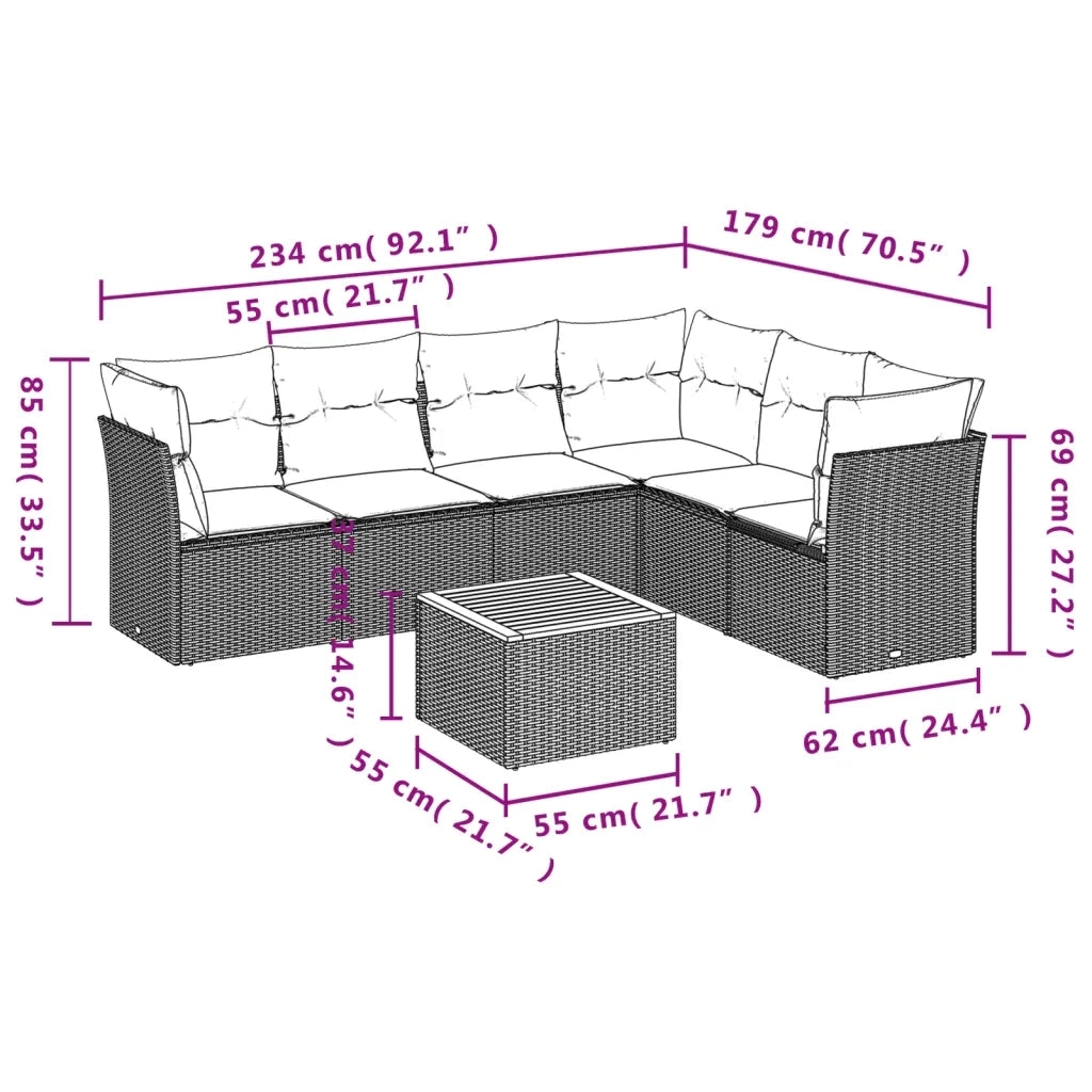 Set Divano da Giardino 7 pz con Cuscini Beige Misto Polyrattan 3255989