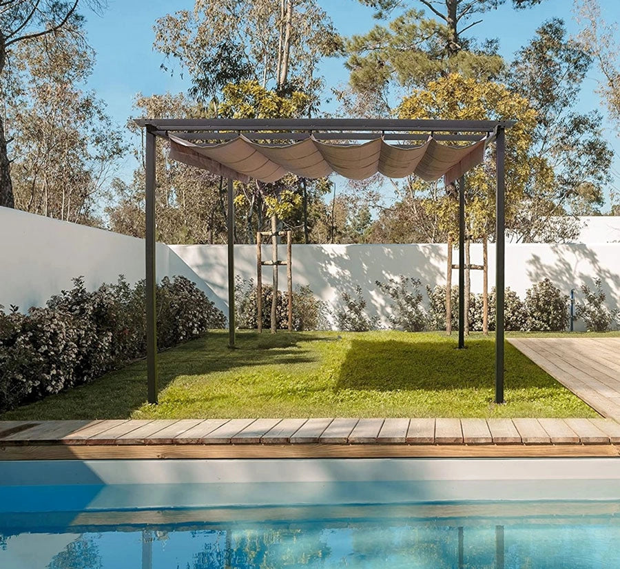 Gazebo da Giardino Pergola con Telo Scorrevole Tortora Esterno Dynamic Bizzotto