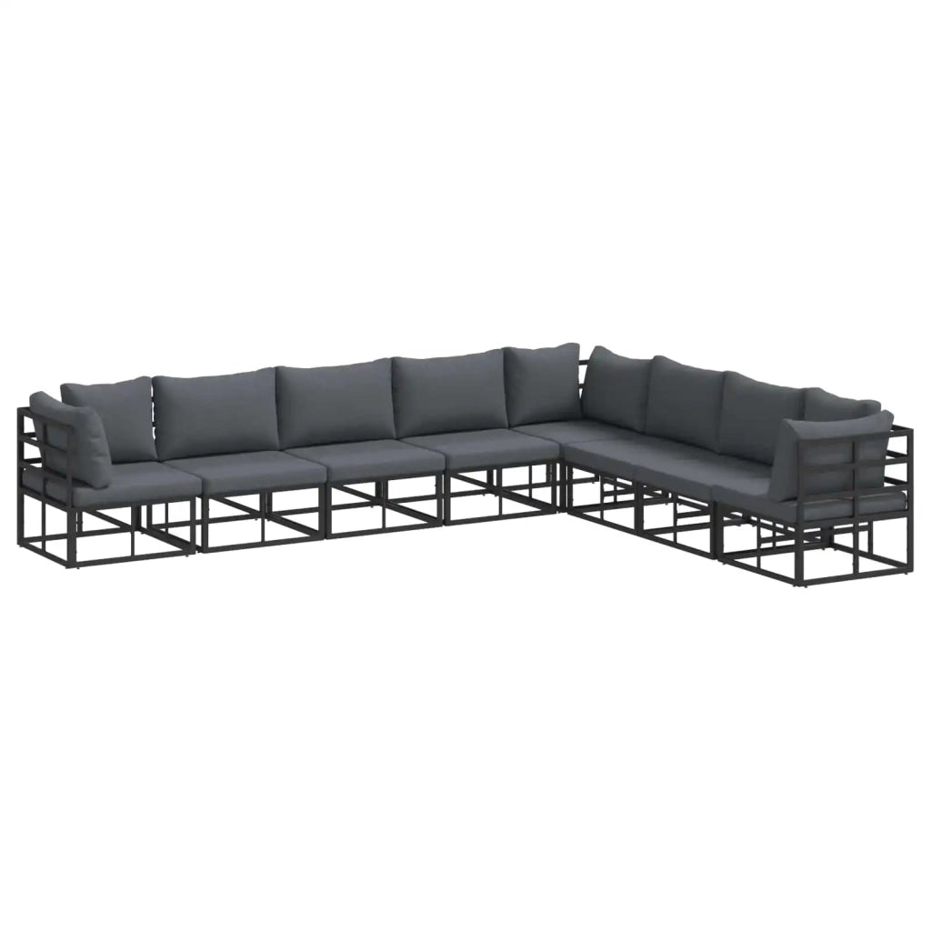 Set Divano da Giardino con cuscino 8 pcs Nero Alluminio