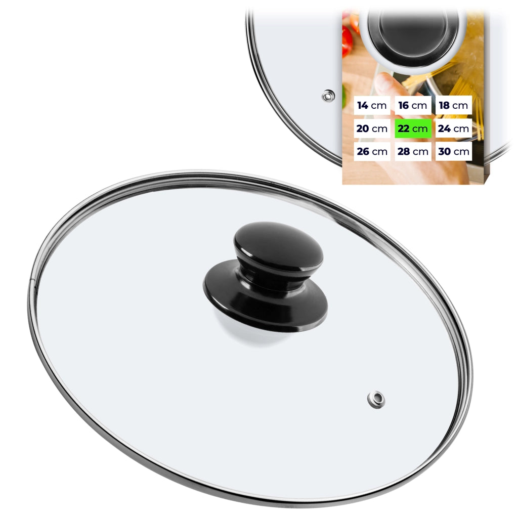 Coperchio in vetro KADAX da 22 cm, universale, resistente al calore, per pentole e padelle.