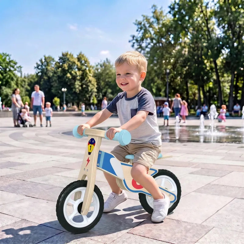 Bici senza pedali in legno naturale per bambini 3-5 anni, sella regolabile, ruote EVA, portata fino a 50 kg