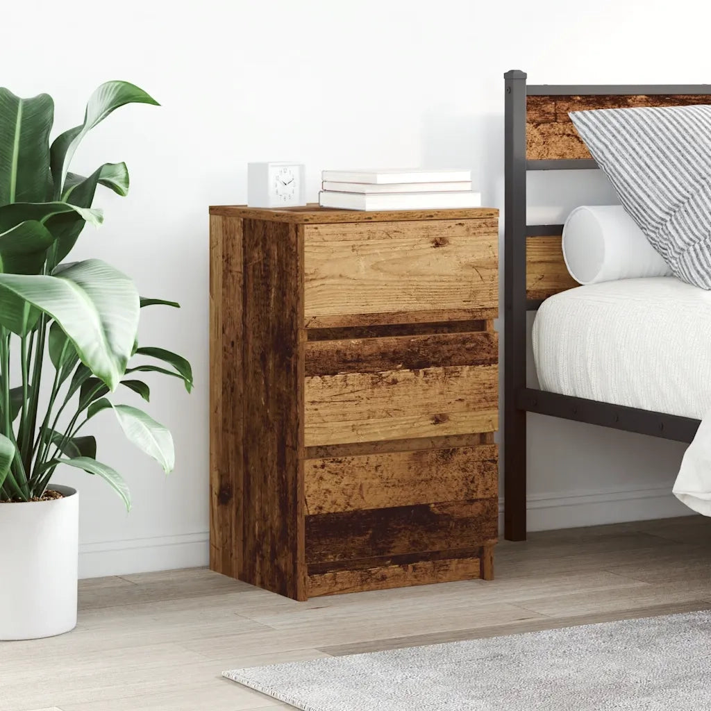 Set di 2 Comodini | Armadio da Notte | Mobiletto da notte con 3 Cassetti Legno Antico 39x35x65 cm