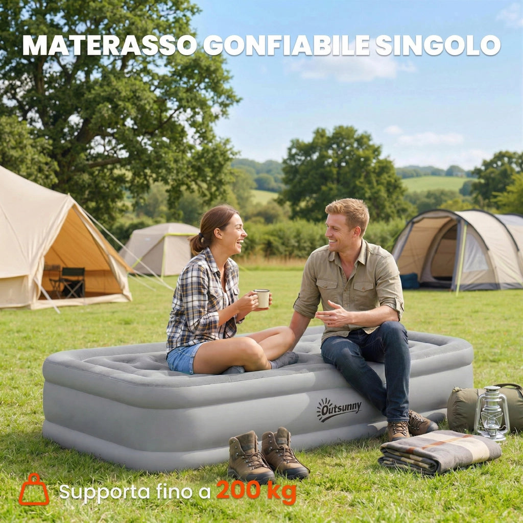 Materassino Autogonfiante Singolo ¨C Xylo ¨C Superficie Floccata Grigio con Pompa